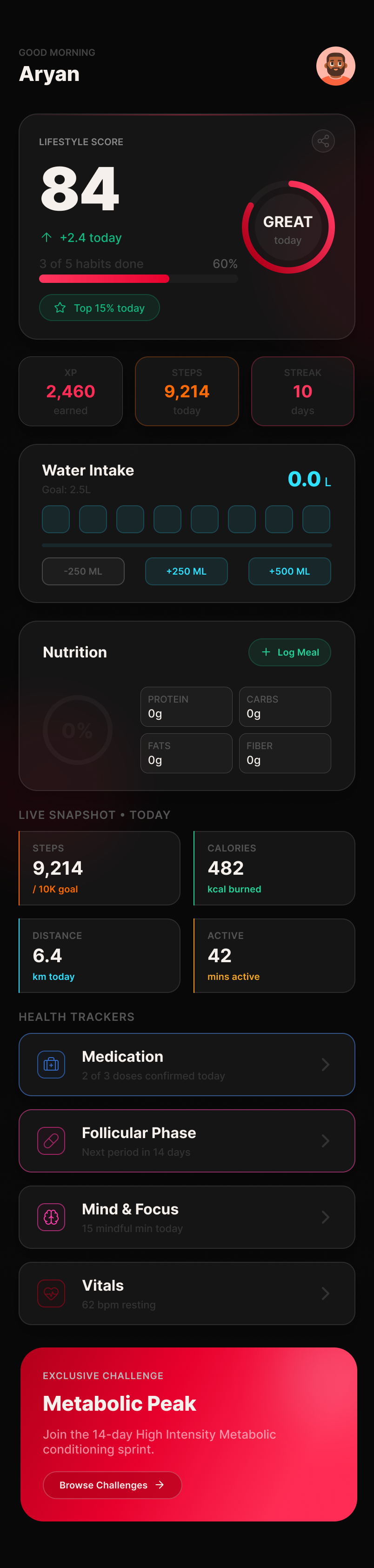 KLYMB app home screen — the daily Lifestyle Score