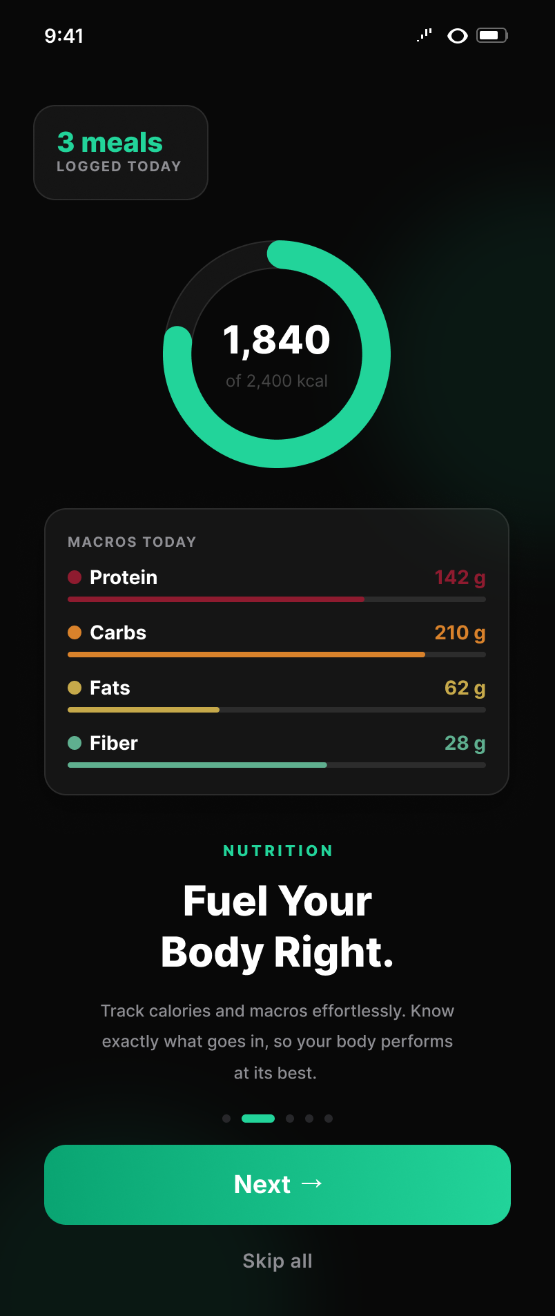 Onboarding screen 2 — nutrition