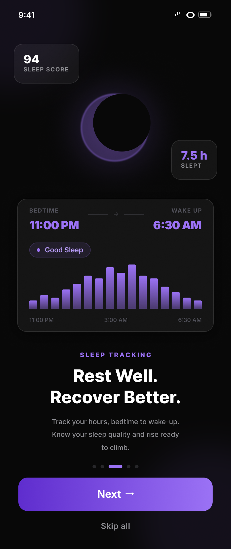 Onboarding screen 3 — sleep