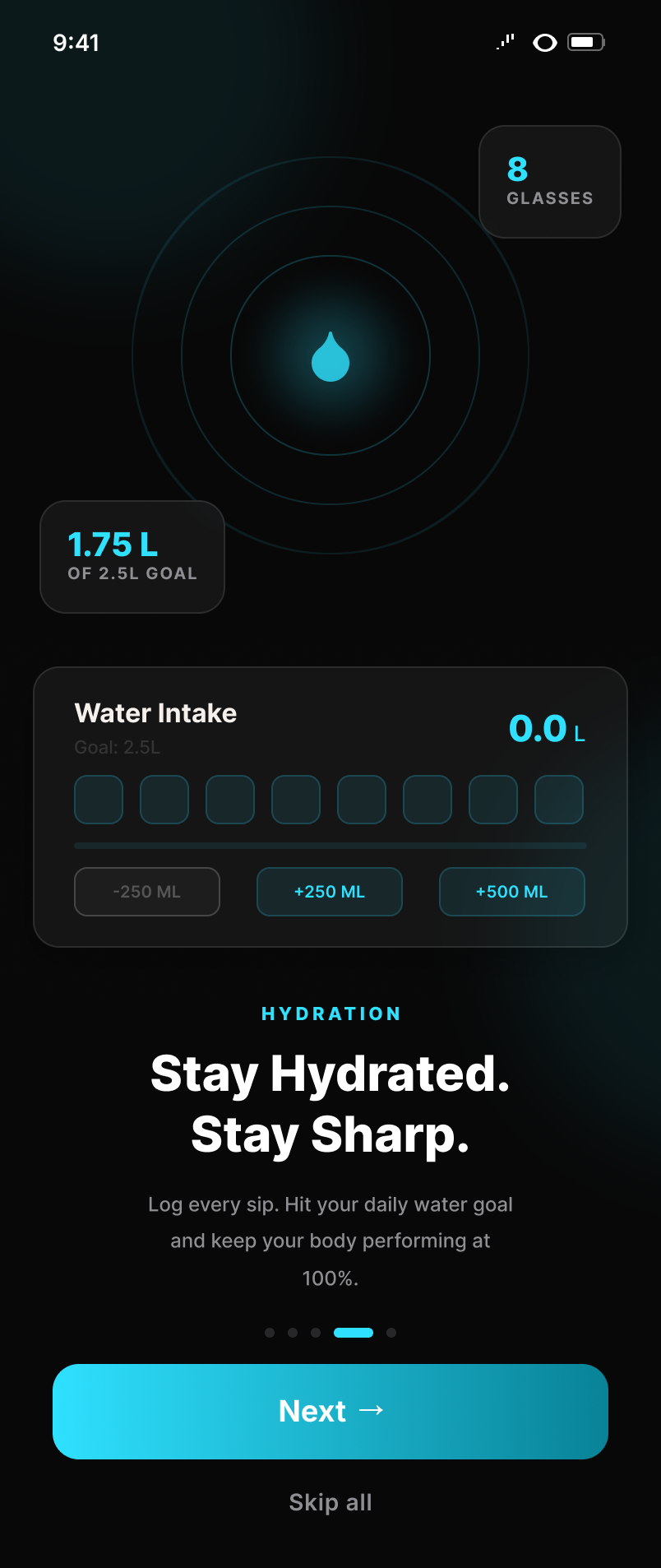 Onboarding screen 4 — hydration