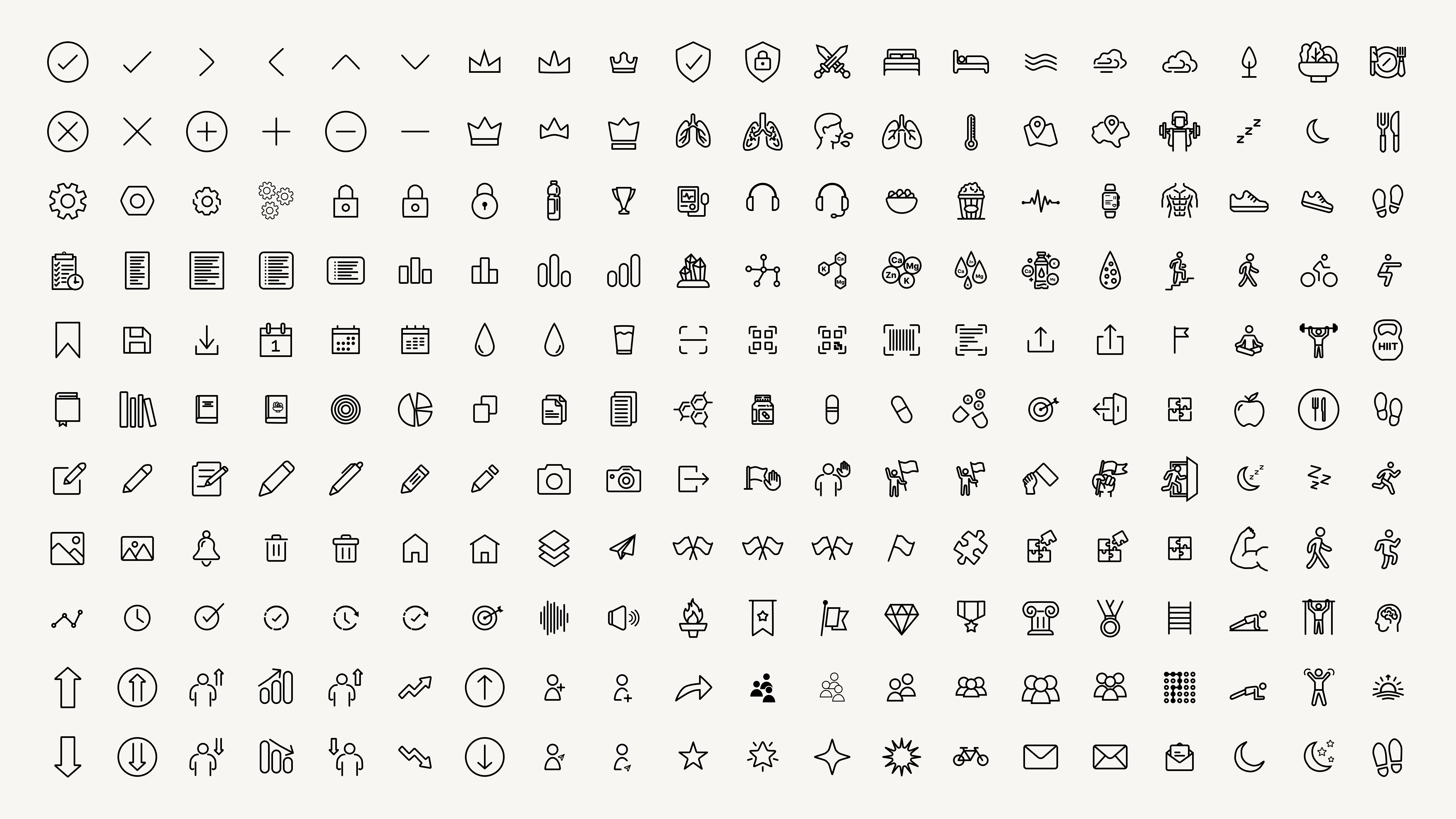 The full KLYMB custom icon library at a consistent stroke and geometry
