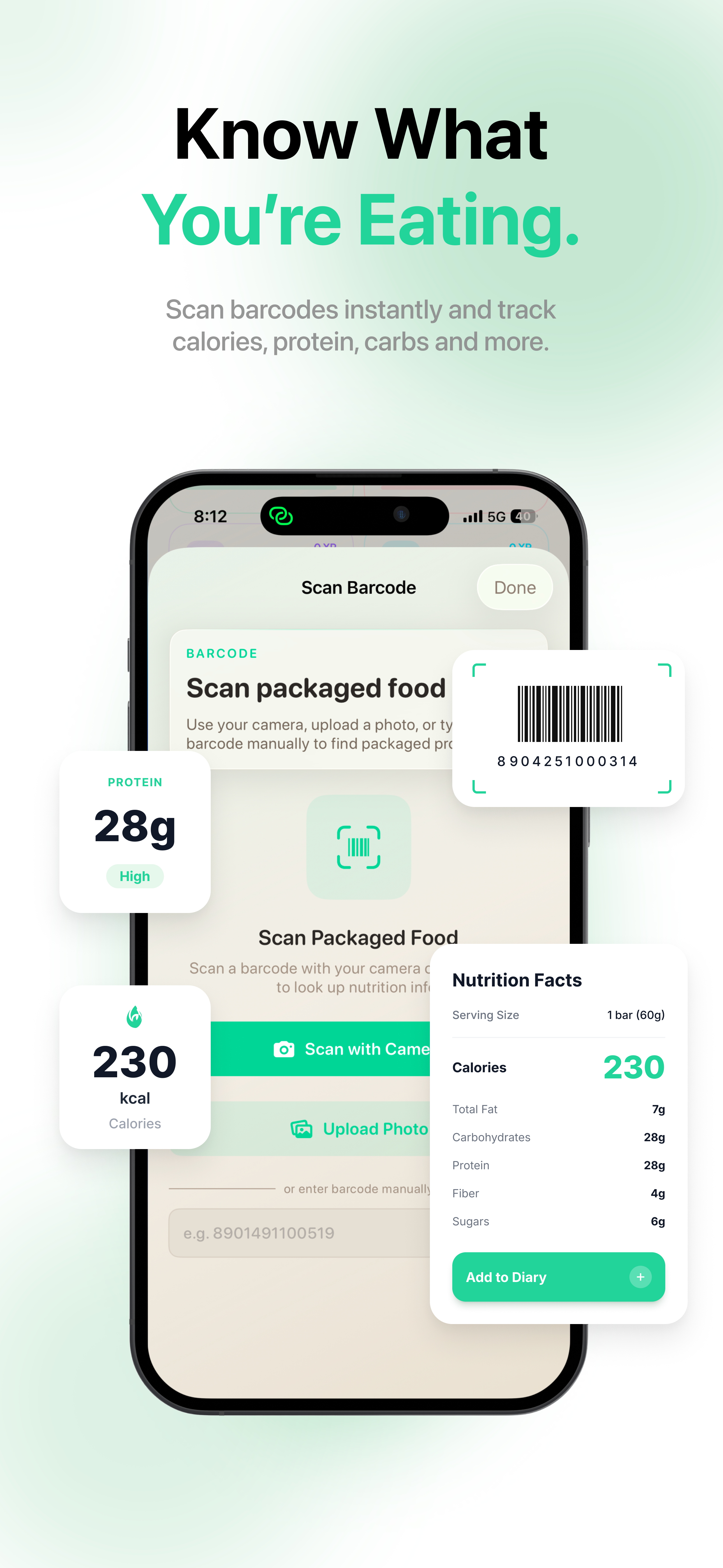 App Store preview concept, light — the same barcode scanning feature in a light, device-framed presentation
