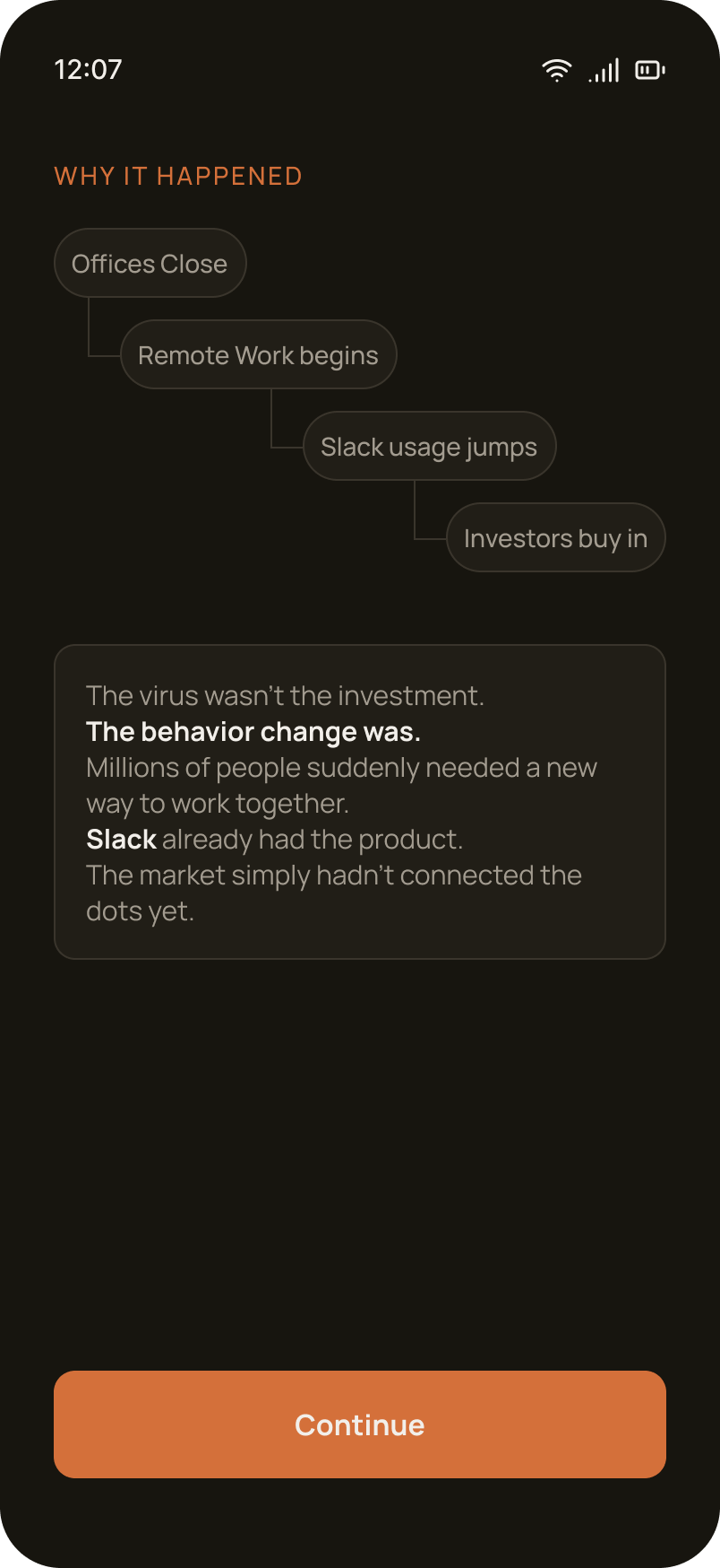 Explanation screen — the reason behind what happened, so it never feels like guessing