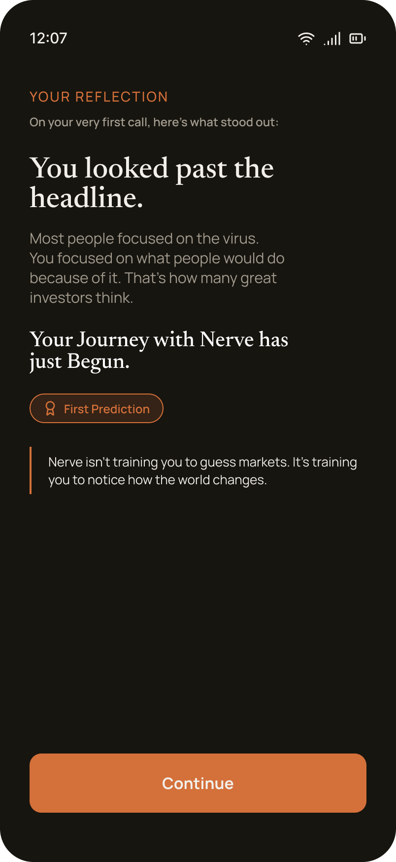 Reflection screen — what you actually took away from the call