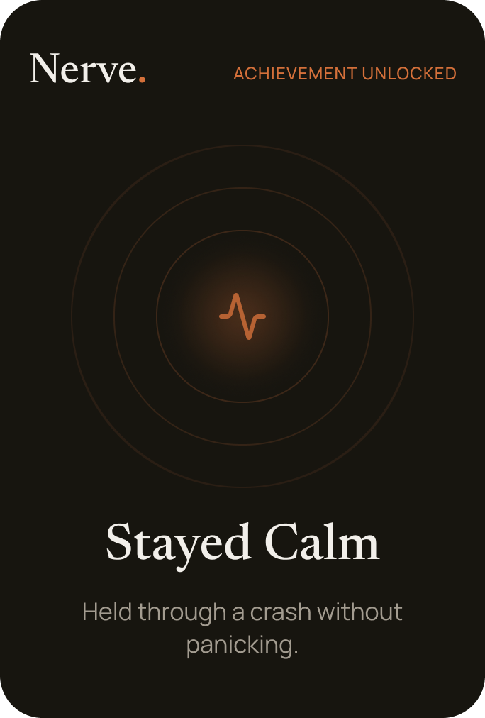 Share card concept — a Nerve 'Stayed Calm' achievement card, designed to be shared on Instagram