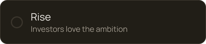A Nerve option card — 'Rise · Investors love the ambition' — one of three choices in a decision